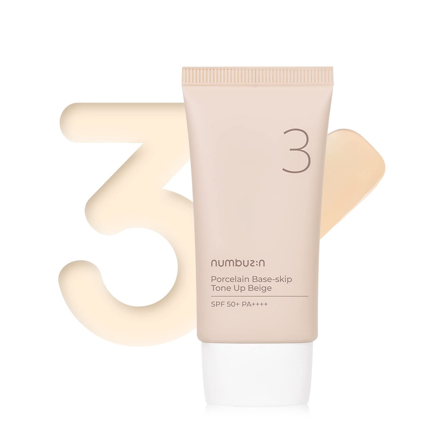 numbuzin No.3 Porcelain Base-skip Tone Up Beige | Brightening, Powdery Finish, Light, Natural Coverage, Tinted, Beige Color | 1.69 fl oz