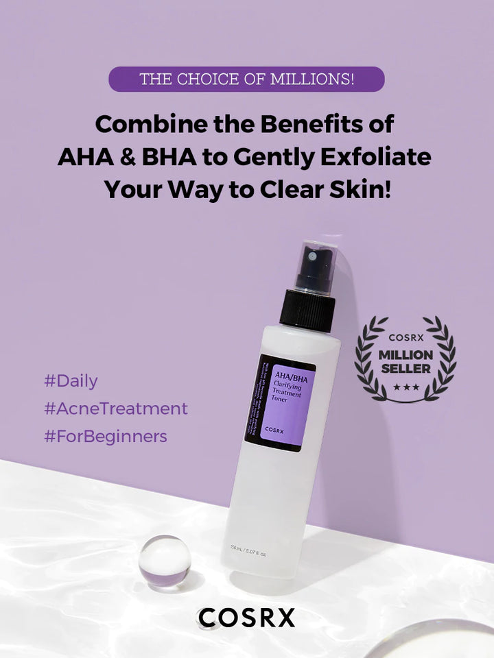 COSRX AHA/BHA 클래리파잉 트리트먼트 토너 150ml; 각질제거, 수분공급, 피부결 정리