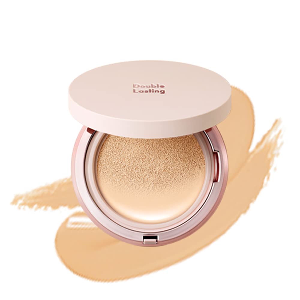 ETUDE Double Lasting Cushion Glow (21W1 Beige) (21AD) 15g | 24-Hours Lasting Cushion with a Radiant Natural Finish