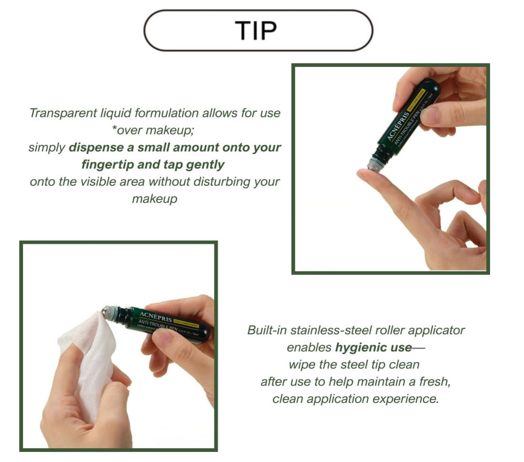 [BIOLEE] ACNEPRIS Acne Pimple Blemish Spot Serum Care Pen | Pine Pollen Roll-On Spot Care Pen 10 mL (0.34 fl oz) Non-Comedogenic Stainless-Steel Roller (Korea Beauty Cosmetic) 1ea