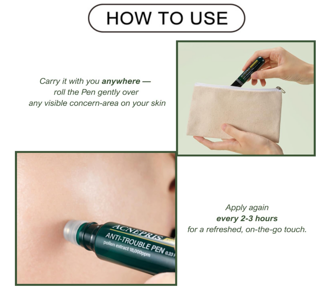 [BIOLEE] ACNEPRIS Acne Pimple Blemish Spot Serum Care Pen | Pine Pollen Roll-On Spot Care Pen 10 mL (0.34 fl oz) Non-Comedogenic Stainless-Steel Roller (Korea Beauty Cosmetic) 1ea