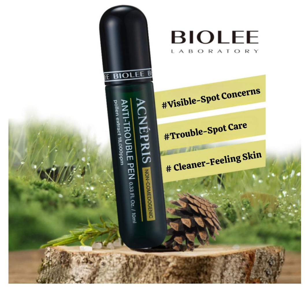 [BIOLEE] ACNEPRIS Acne Pimple Blemish Spot Serum Care Pen | Pine Pollen Roll-On Spot Care Pen 10 mL (0.34 fl oz) Non-Comedogenic Stainless-Steel Roller (Korea Beauty Cosmetic) 1ea