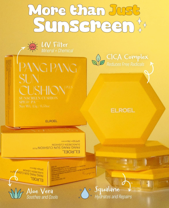Pang Pang Sun Cushion Plus - Korean Hypoallergenic & Lightweight Sunscreen with Puff Sponge - Broad Spectrum SPF50+ PA++++ (0.53 oz)