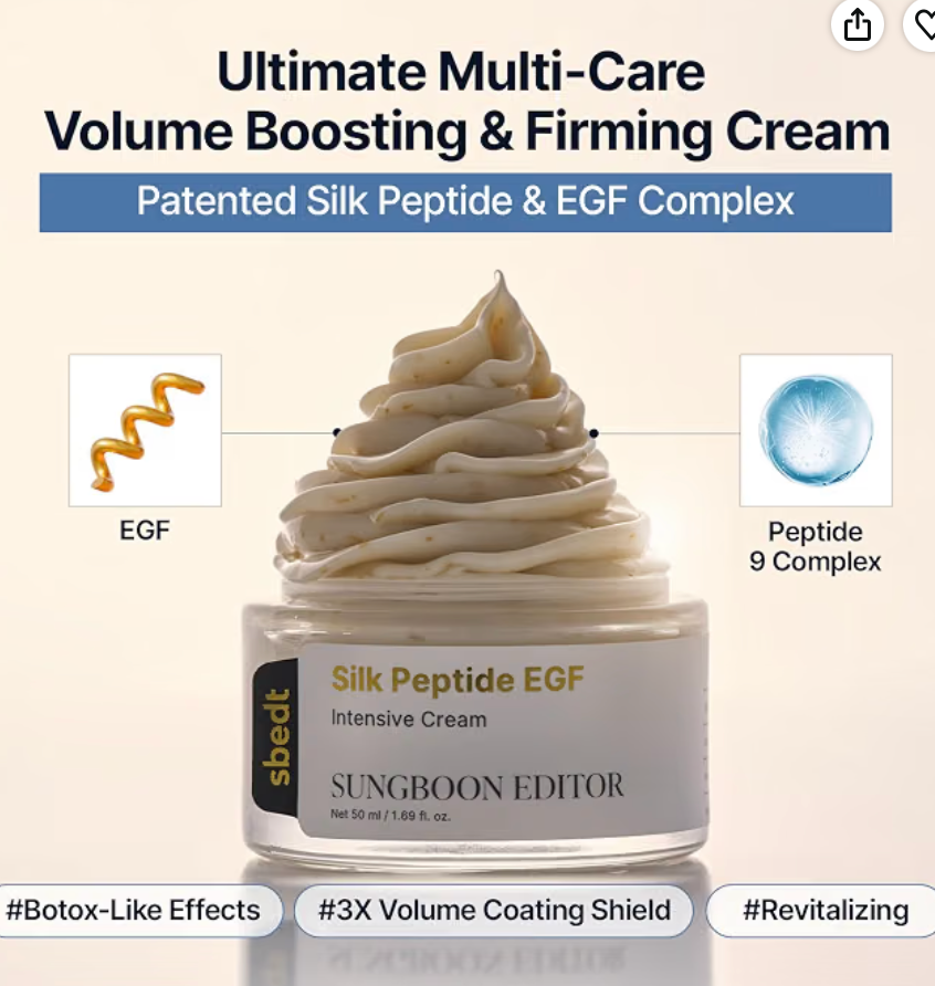 SUNGBOON EDITOR Silk Peptide EGF Intesive Cream for Fine Lines, 1.69 fl.oz