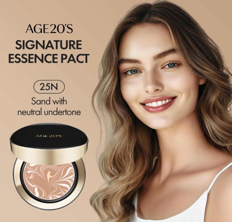 [age20] Signature Essence Cover Pact_Intense Cover #25N SAND | Cream Foundation, Dewy Finish, Natural Coverage Broad Spectrum SPF50+