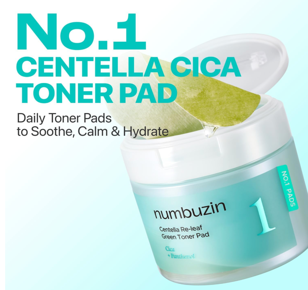 numbuzin No.1 Toner Pads | Centella Re-Leaf Green Toner Pad | Double-Sided | Centella Asiatica, Heartleaf, Licorice Root | Calming, Hydrating, Exfoliating | 70 Pads