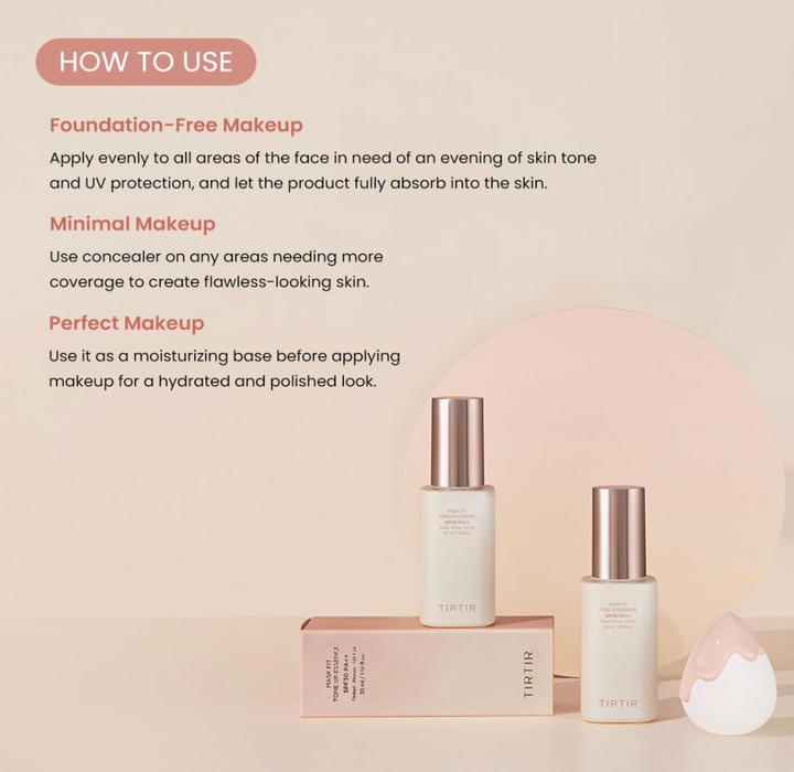 TIRTIR Mask Fit Tone Up Essence | Tinted Moisturizer, All-in-one base, Glass skin look, Deep Hydration, Long-lasting, Natural Coverage, Lightweight, Make-up free look, 1.01 fl.oz.