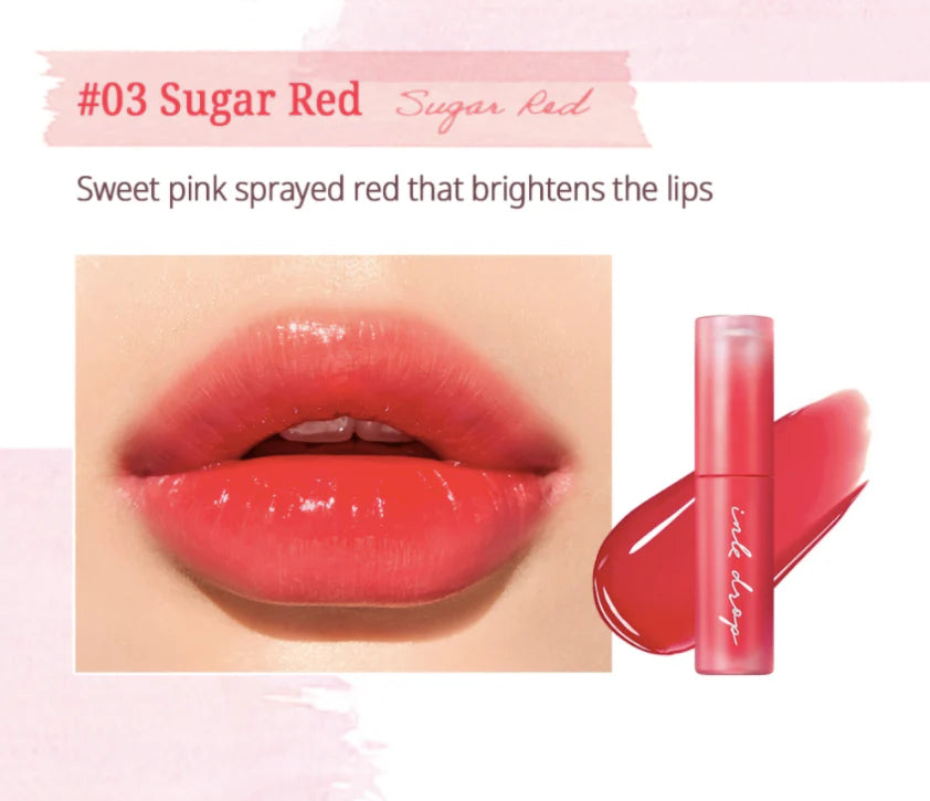 [Peripera] Ink Mood Drop Tint #03 Sugar Red: Bright red with a sprinkle of pink