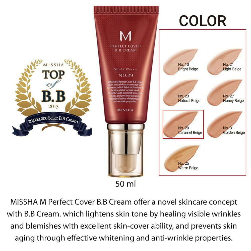 [Missha] M Perfect Cover BB Cream  (No.29 Caramel Beige) SPF 42 PA+++ 50ml